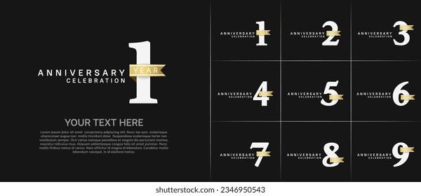 set of anniversary logo with white number and golden ribbon can be use for celebration