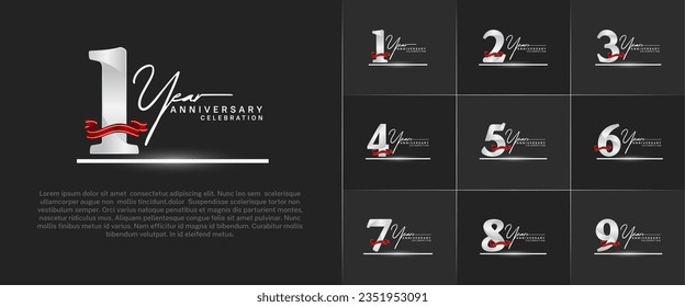 set of anniversary logo with white number and red ribbon, handwriting text can be use for celebration