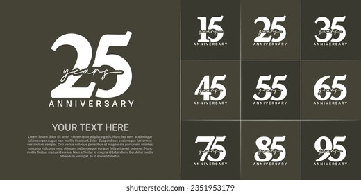 set of anniversary logo with white number and white handwriting text can be use for celebration