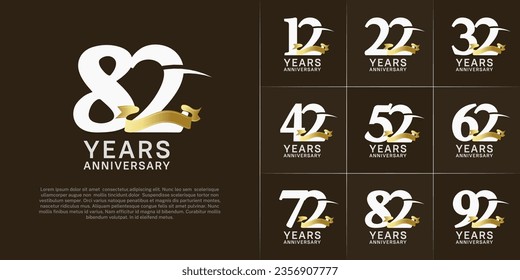 set of anniversary logo with white number and golden ribbon can be use for celebration