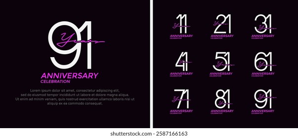 set of anniversary logo white and purple color on black background for celebration moment