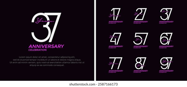 set of anniversary logo white and purple color on black background for celebration moment