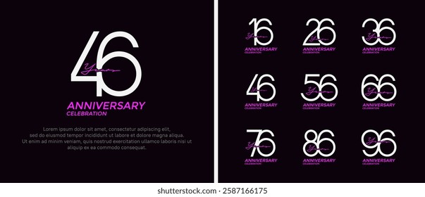 set of anniversary logo white and purple color on black background for celebration moment