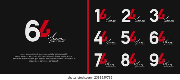 set of anniversary logo white and red color on black background for celebration moment