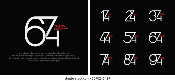 set of anniversary logo white and red color on black background for celebration moment