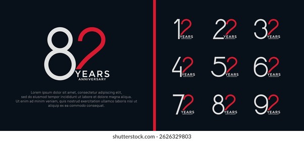 set of anniversary logo white and red color on black background for celebration moment
