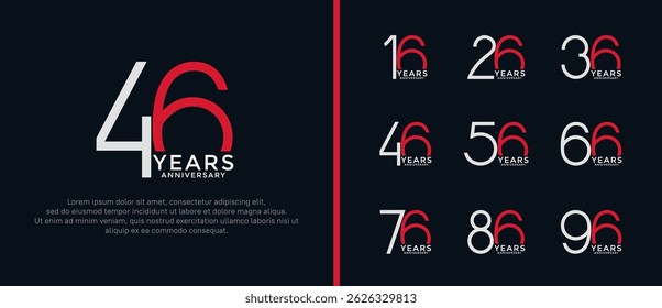 set of anniversary logo white and red color on black background for celebration moment