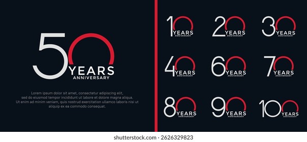 set of anniversary logo white and red color on black background for celebration moment