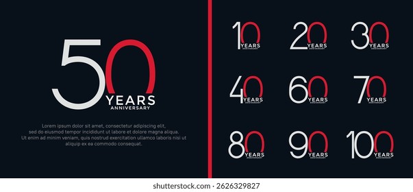 set of anniversary logo white and red color on black background for celebration moment