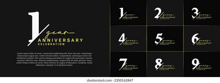 conjunto de logotipo de aniversario con color blanco y amarillo se puede usar para celebración