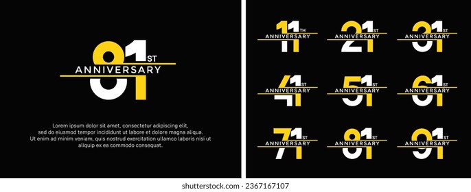 set of anniversary logo white and yellow color on black background for celebration moment
