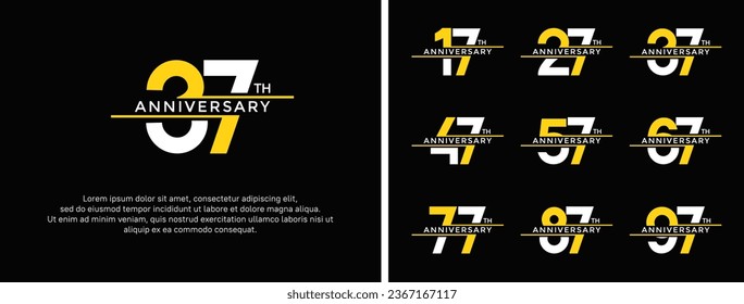 set of anniversary logo white and yellow color on black background for celebration moment