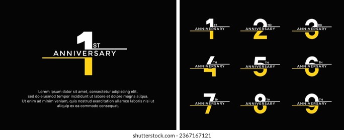 set of anniversary logo white and yellow color on black background for celebration moment