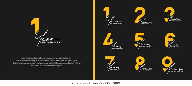 set of anniversary logo white and yellow color on black background for celebration moment