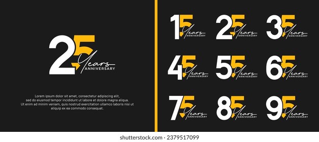 set of anniversary logo white and yellow color on black background for celebration moment