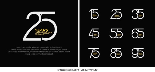 set of anniversary logo white and yellow color on black background for celebration moment