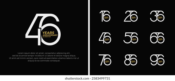 set of anniversary logo white and yellow color on black background for celebration moment