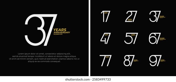 set of anniversary logo white and yellow color on black background for celebration moment