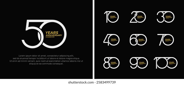 set of anniversary logo white and yellow color on black background for celebration moment