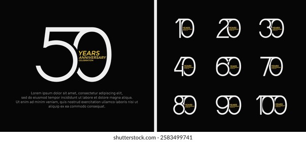 set of anniversary logo white and yellow color on black background for celebration moment