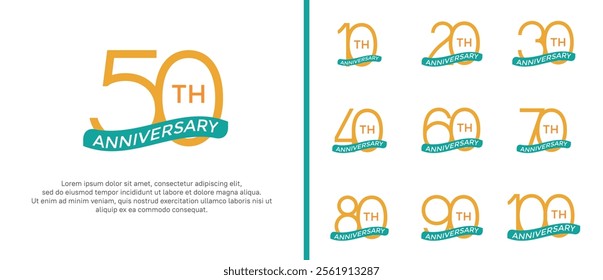 set of anniversary logo yellow color and blue ribbon on white background for celebration moment
