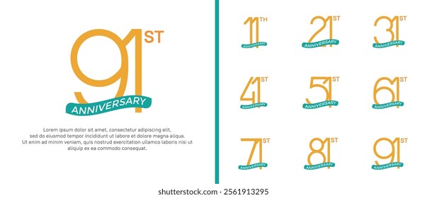 set of anniversary logo yellow color and blue ribbon on white background for celebration moment