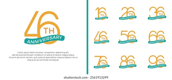 set of anniversary logo yellow color and blue ribbon on white background for celebration moment