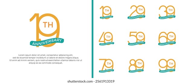 set of anniversary logo yellow color and blue ribbon on white background for celebration moment