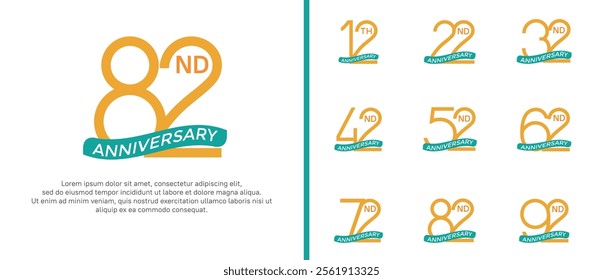 set of anniversary logo yellow color and blue ribbon on white background for celebration moment