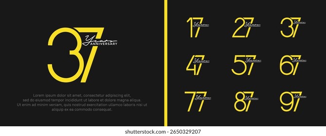 set of anniversary logo yellow color on black background for celebration moment