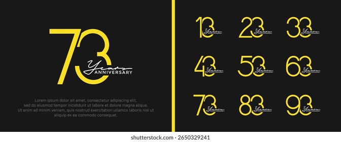 set of anniversary logo yellow color on black background for celebration moment