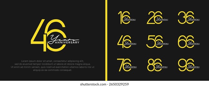 set of anniversary logo yellow color on black background for celebration moment