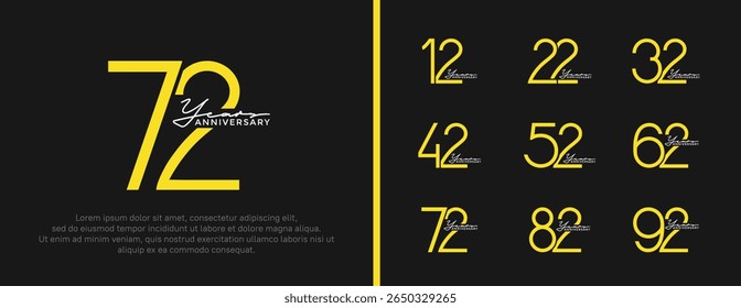 set of anniversary logo yellow color on black background for celebration moment