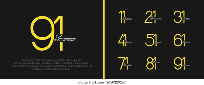 set of anniversary logo yellow color on black background for celebration moment