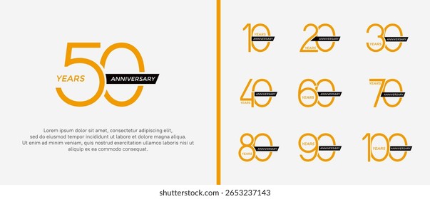 set of anniversary logo yellow color and black ribbon on white background for celebration moment