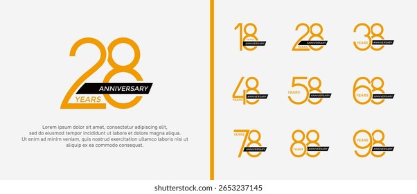 set of anniversary logo yellow color and black ribbon on white background for celebration moment