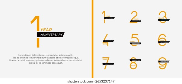 set of anniversary logo yellow color and black ribbon on white background for celebration moment