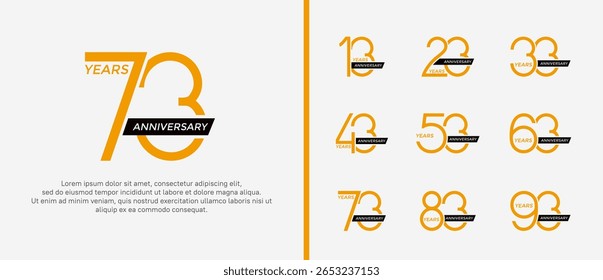 set of anniversary logo yellow color and black ribbon on white background for celebration moment