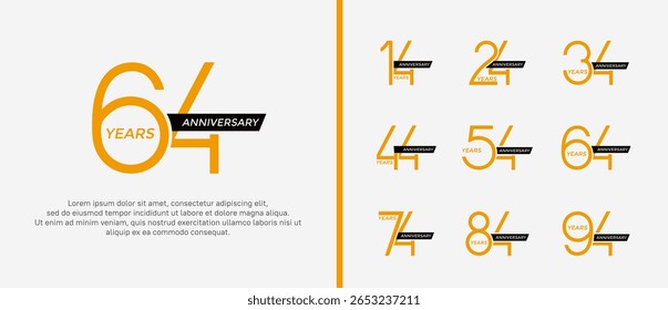 set of anniversary logo yellow color and black ribbon on white background for celebration moment