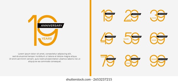 set of anniversary logo yellow color and black ribbon on white background for celebration moment