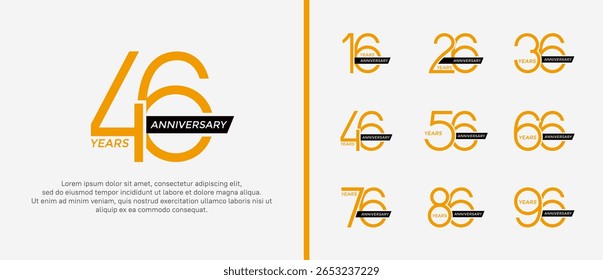 set of anniversary logo yellow color and black ribbon on white background for celebration moment