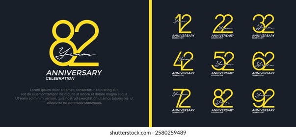 set of anniversary logo yellow and white color on black background for celebration moment