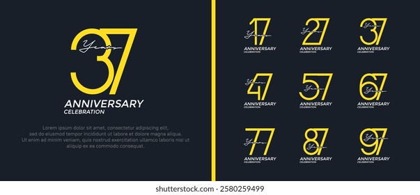 set of anniversary logo yellow and white color on black background for celebration moment