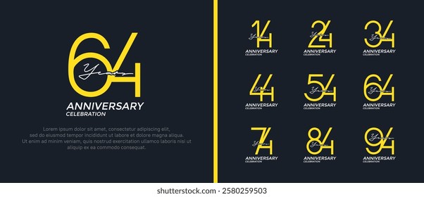 set of anniversary logo yellow and white color on black background for celebration moment