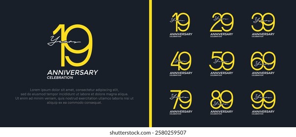 set of anniversary logo yellow and white color on black background for celebration moment