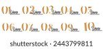 set of anniversary logos from 1 year to 10 years with gold numbers on a white background for celebratory moments