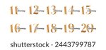 set of anniversary logos from 11 year to 20 years with gold numbers on a white background for celebratory moments
