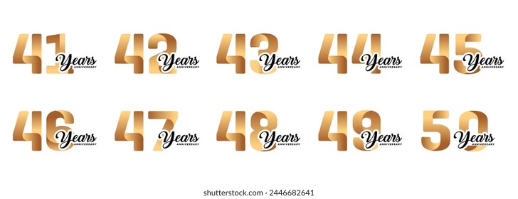 set of anniversary logos from 41 year to 50 years with gold numbers on a white background for celebratory moments,celebration event.