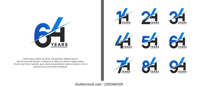 set of anniversary logotype black and blue color on white background for celebration moment