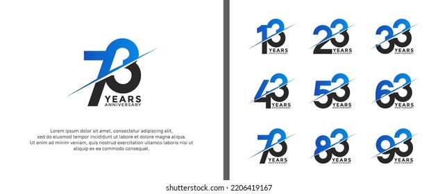 set of anniversary logotype black and blue color on white background for celebration moment